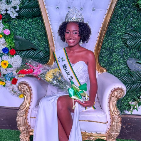 Miss St. Thomas Festival Queen 2026 Etana Williams sponsored by Mike’s Water Store sits gracefully after her crowning moment at the Miss St. Thomas Festival Queen Coronation held on Saturday, June 6, at Colonel’s Cove in Morant Bay. 