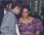 Dr. Walden (right) in consultation at the National Labour Day Church Service held at the Lucea United Church in Hanover in 1996